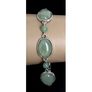 Браслет из авантюрина зеленого, овал 18х13мм, на цепочке