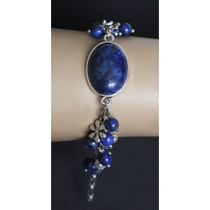 Браслет из лазурита (синий), овал 25х18мм + шарик, на цепочке