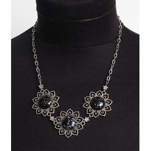 Колье из обсидиана снежного "3 цветка" на цепочке, 48-50см, круг 18мм