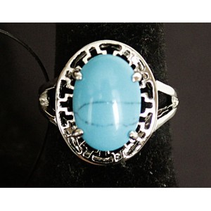 Кольцо с бирюзой (имитация), родиум, цвет темно-голубой "греческое"