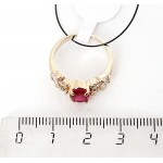 Кольцо с корундом красным (рубин синт.) "кабошон с косичкой"