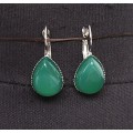 Серьги из агата зеленого (тонировка), капелька 18х13мм, замок петелька