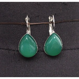 Серьги из агата зеленого (тонировка), капелька 18х13мм, замок петелька