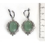 Серьги из авантюрина зеленого, овал 18х13мм, оправа "трилистник", швензы посеребрение