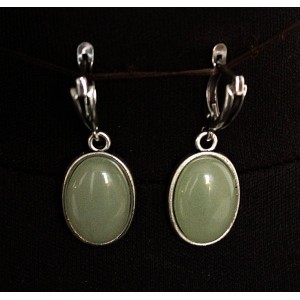 Серьги из авантюрина зеленого, простой овал 18х13мм, швензы посеребрение