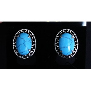 Cерьги из бирюзы (имитация), родиум, цвет темно-голубой "греческие"