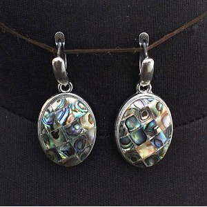 Серьги из гелиотиса (мозаика), простой овал 25х18мм, швензы посеребрение