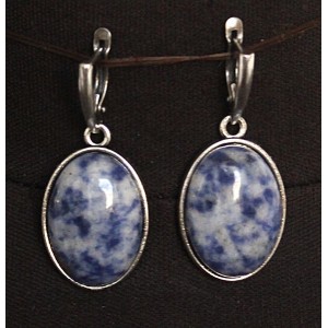 Серьги из лазурита (бело-синий), простой овал 25х18мм, швензы посеребрение