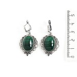 Серьги из малахита, овал 18х13мм, оправа "трилистник", швензы посеребрение