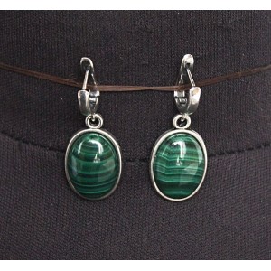 Серьги из малахита, простой овал 18х13мм, швензы посеребрение