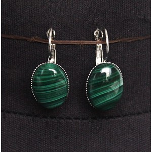 Серьги из малахита, овал 18х13мм, замок петелька