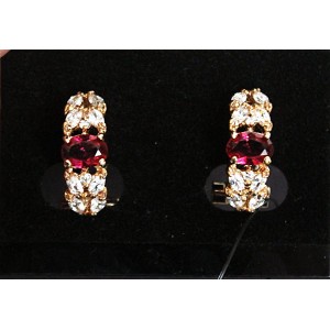 Серьги из корунда красного (рубин синт.) "кабошон с косичкой"