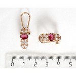 Серьги из корунда красного (рубин синт.) "кабошон с косичкой"