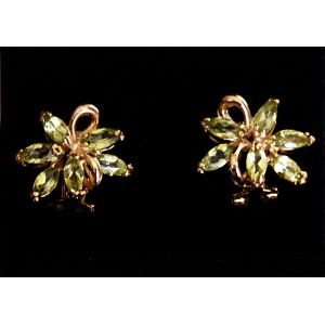 Серьги из хризолита (светлый) "6 камней"