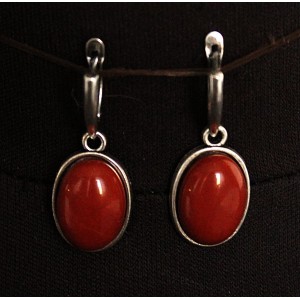 Серьги из яшмы красной, простой овал 18х13мм, швензы посеребрение