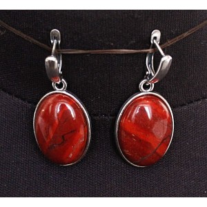 Серьги из яшмы красно-коричневой, простой овал 25х18мм, швензы посеребрение