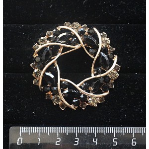 Брошь "лавровой венок", цвет черный+золотистый