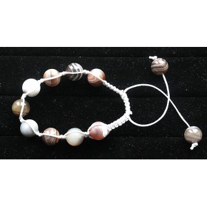 Браслет из агата серо-коричневого (нат. цвет) "шамбала", шарик 12мм