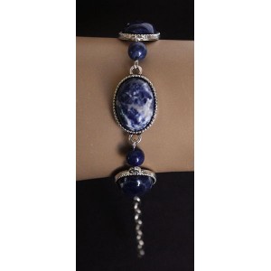 Браслет из содалита, овал 18х13мм+шарик 6мм, на цепочке