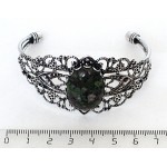 Браслет из цоизита, овал 25х18мм, жесткая основа цвет ант.серебро