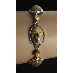 Браслет из яшмы песочной, овал 18х13мм + шарик 6мм, на цепочке