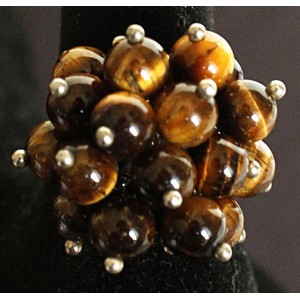 Кольцо с тигровым глазом "гроздь" безразмерное