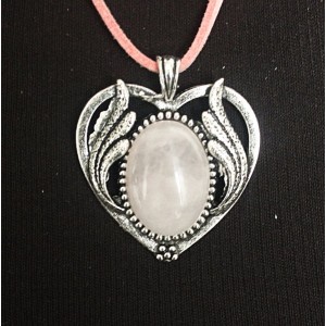 Кулон из кварца розового, овал 25х18мм, оправа "сердце с крыльями"