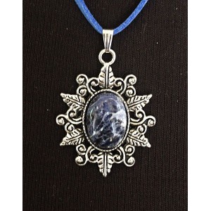 Кулон из содалита, овал 18х13мм, оправа "папоротник"