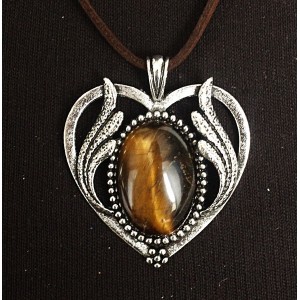 Кулон из тигрового глаза, овал 25х18мм, оправа "сердце с крыльями"