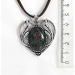 Кулон из цоизита, овал 25х18мм, оправа "сердце с крыльями"