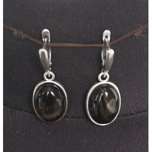 Серьги из агата черного, простой овал 18х13мм, швензы посеребрение