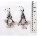 Серьги из кварца розового, шарик 4-8мм, коннектор "кленовый лист"