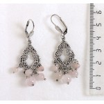 Серьги из кварца розового, шарик 4-8мм, коннектор "ромб ажурный"