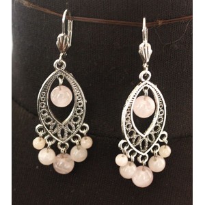 Серьги из кварца розового, шарик 4-8мм, коннектор "глаз"