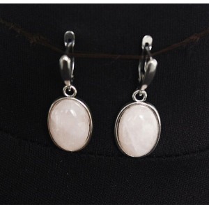Серьги из кварца розового, простой овал 18х13мм, швензы посеребрение