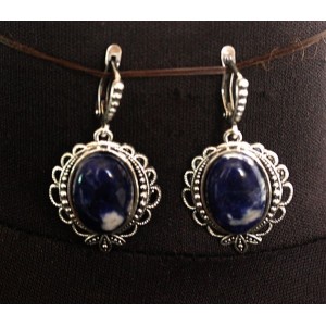 Серьги из содалита, овал 18х13мм, оправа "трилистник" швензы посеребрение