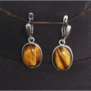 Серьги из тигрового глаза, простой овал 18х13мм, швензы посеребрение