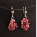 Серьги из турмалина розового, галтовка 3 нити