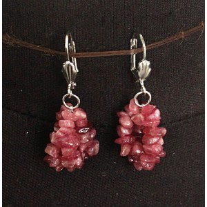 Серьги из турмалина розового, галтовка 3 нити