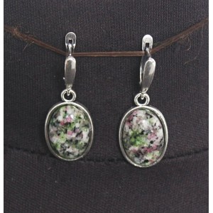 Серьги из цоизита, простой овал 18х13мм, швензы посеребрение