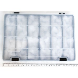 Коробка (кейс) для коллекции минералов, 24 ячейки, 27х19см, ячейка 40мм, пластик+синтепон, прозрачная крышка
