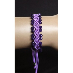Браслет из агата фиолетового (тонировка), шарик 4мм, плетеный
