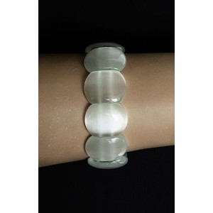 Браслет из кошачьего глаза (имитация), белый, 17см