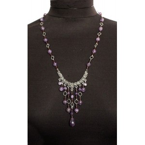 Колье из аметиста "гирлянда", шарик 8мм, капля 30х10мм, хрусталь, на колечках