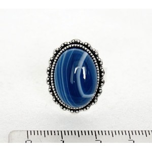 Кольцо с агатом синим (тонировка), овал 18x13, литая оправа, безразмерное
