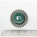 Кольцо с с агатом зеленым (тонировка), круг 20мм, "подсолнух", безразмерное
