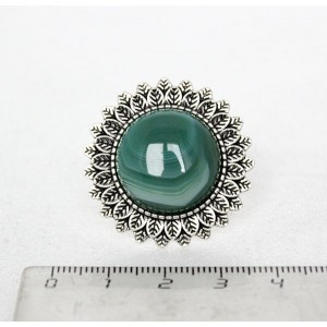 Кольцо с с агатом зеленым (тонировка), круг 20мм, "подсолнух", безразмерное