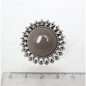 Кольцо с с агатом серым, круг 20мм, "подсолнух", безразмерное