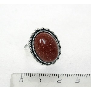 Кольцо с авантюрином коричневым (имитация), овал 18x13, литая оправа, безразмерное
