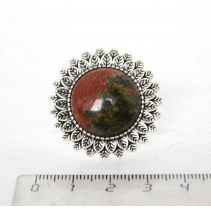 Кольцо с унакитом, круг 20мм, "подсолнух", безразмерное